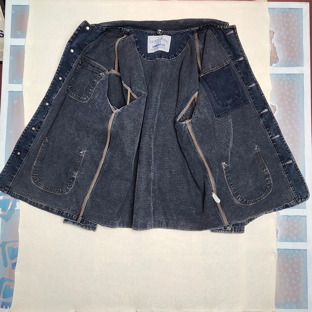 Vintage Guess Jeans USA Chore Coat Mens XL+ 90s Workwear Dark Wash Denim Boxy - Picture 4 of 8